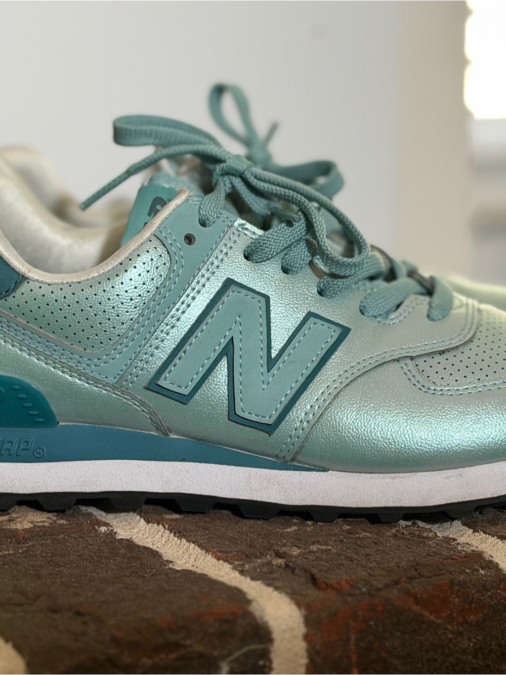 New Balance 574 Women's Metallic Teal Lace-Up Sneaker